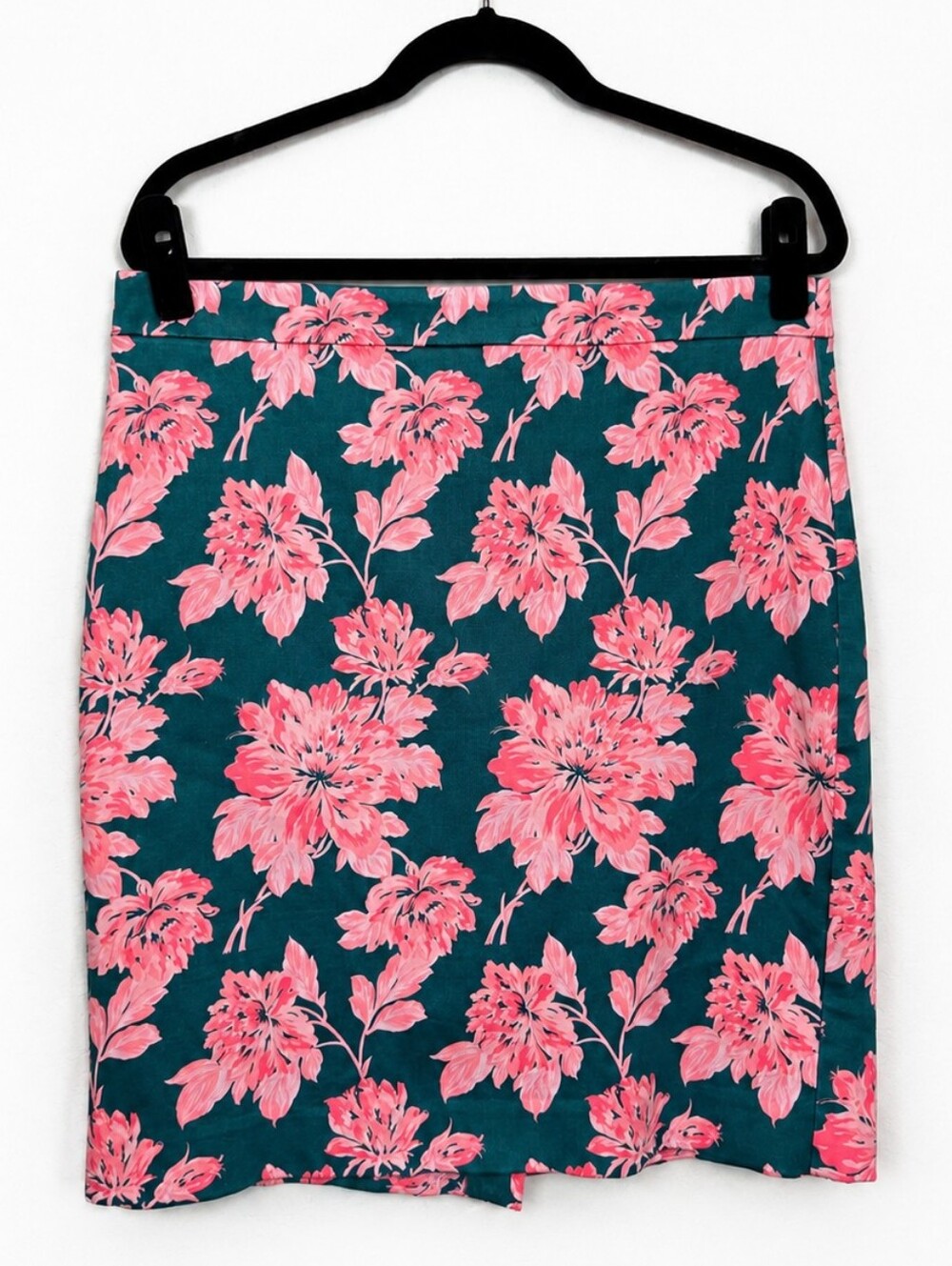 J.Crew Mercantile Floral Pencil Skirt Pink Teal Front Slit Size 12 Spring